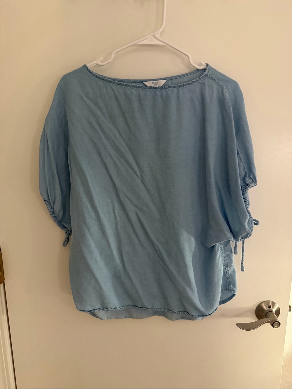 Light Blue Drawstring Sleeve Women’s Top
